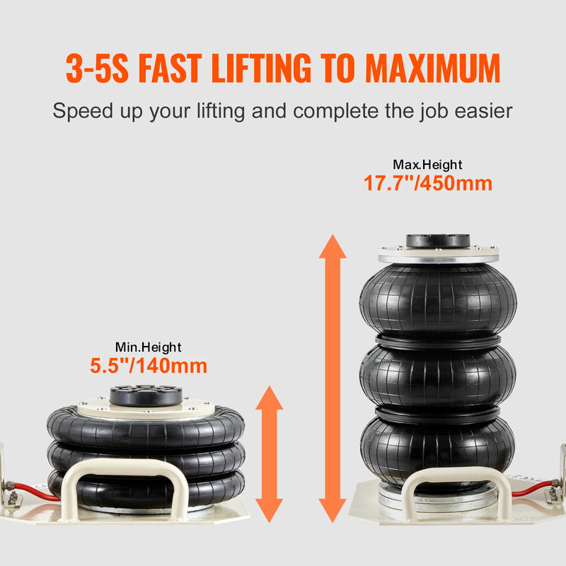 SucceBuy Air Jack 3 Ton Double Bag Air Jack Air Bag Jack Lift Up 3-5s Fast Lifting Air Bag Jack for Cars with Short Handle