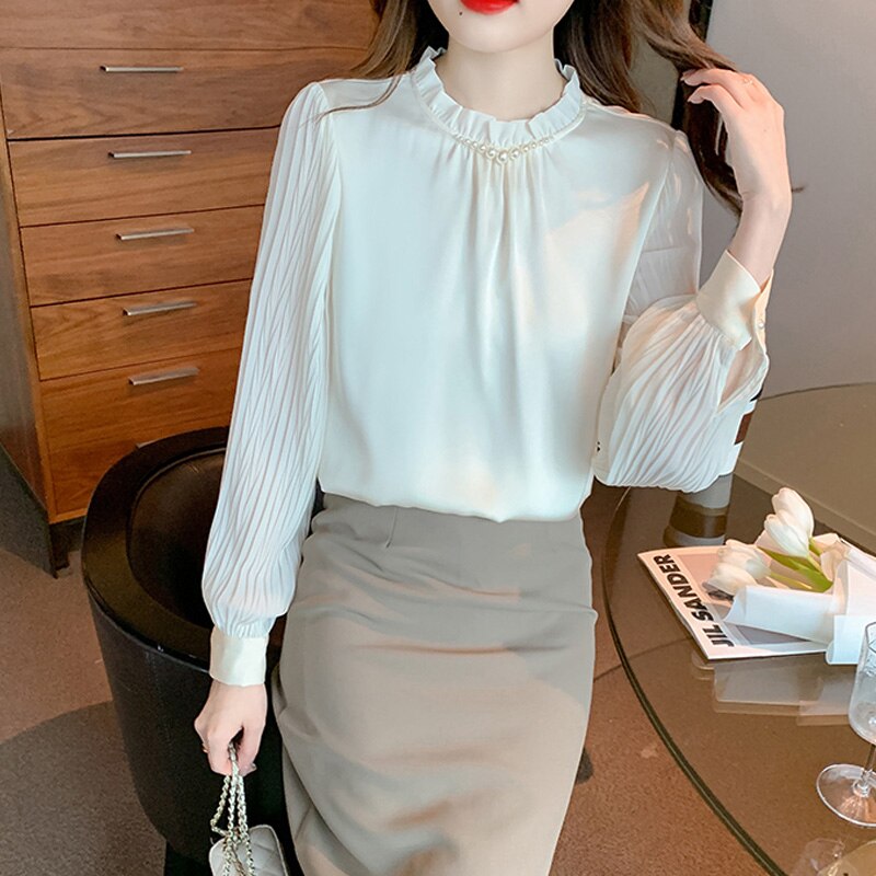 2023 Fashion Chiffon Women Blouse Shirt New Long Sleeve Women&