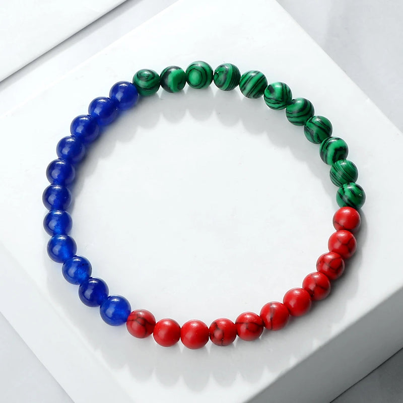 Countries Flag Color Beads Bracelet Natural Stone Palestine Arab Red Green Blue Malachite Bangles Patriot Jewelry Christmas Gift