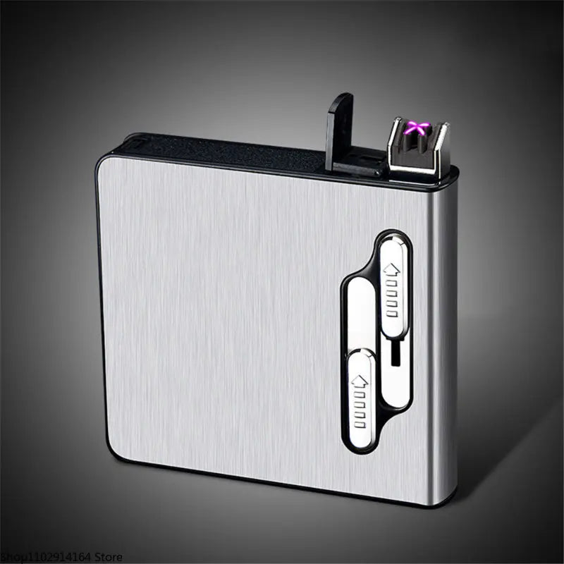 10pcs 20 Large-capacity Cigarettes USB Rechargeable Cigarette Case Lighter Double Arc Moisture-proof Lighter Gift for Men