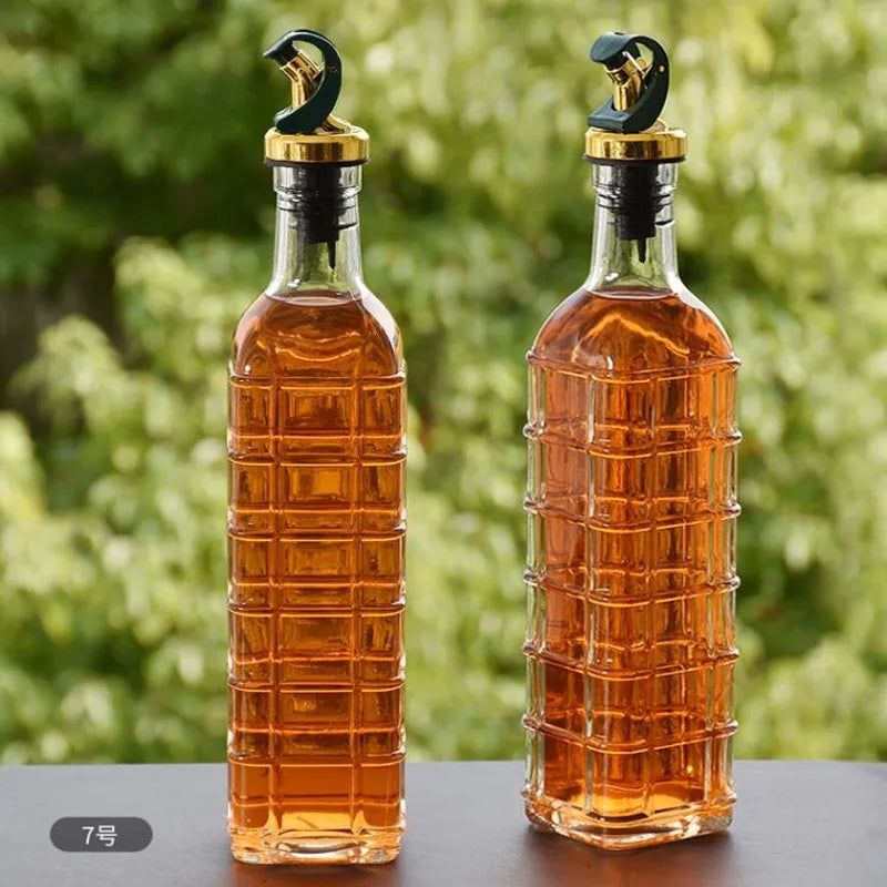 Transparent Glass Olive Oil Bottle, Leakproof, Kitchen Seasoning, Soy Sauce, Vinegar Press Type, Cruet Barbecue Bottle, 500ml