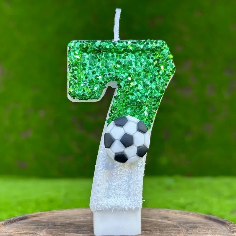 Glitter Green White Football Numbers 0-9 Candle Cake Toppers Cake DIY Decoration for Football Theme Anniversary Party Decoration