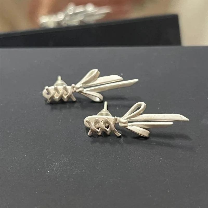 Cute Bowknot Front and Back Earrings for Female 2023 New Simple Fashion Metallic Luxury Jewelry Earings Wholesale