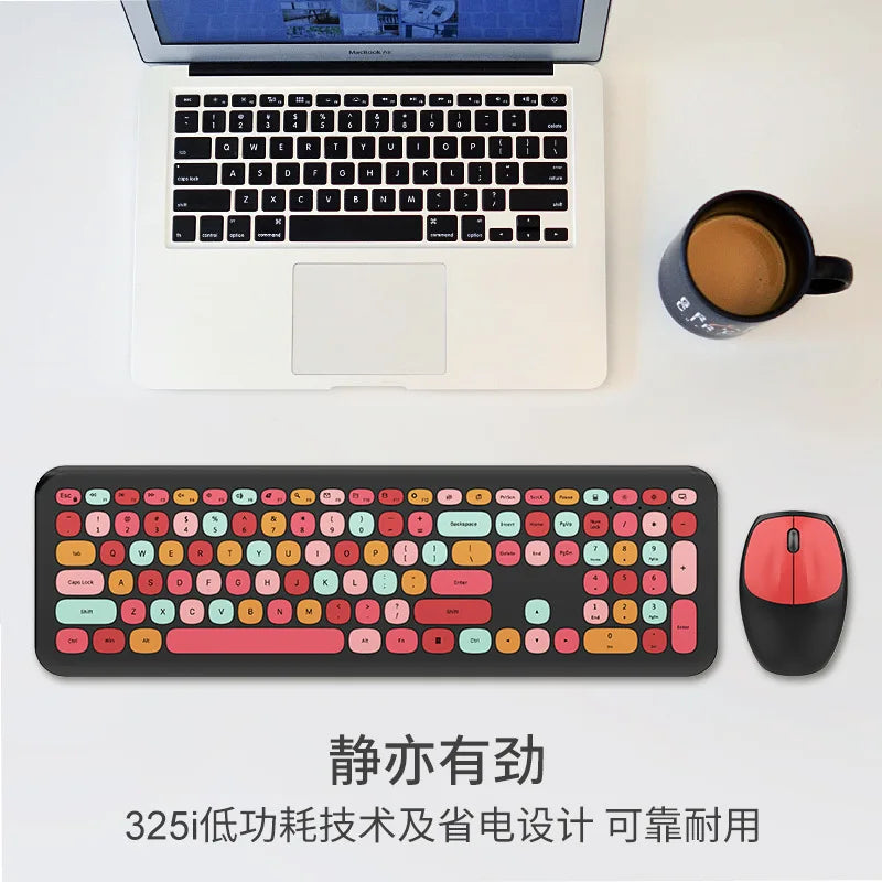 Small Fresh Macaron Color Wireless Keyboard and Mouse Set Girls Lovely Chocolate Silent Infinite Color Keyboard