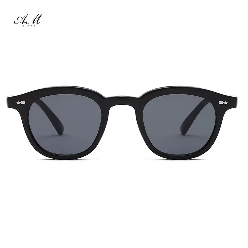 Round Vintage Sunglasses Women Brand Designer Sun Glasses Female Retro Fashion Rivet  Eyewear Black Mirror Oculos De Sol