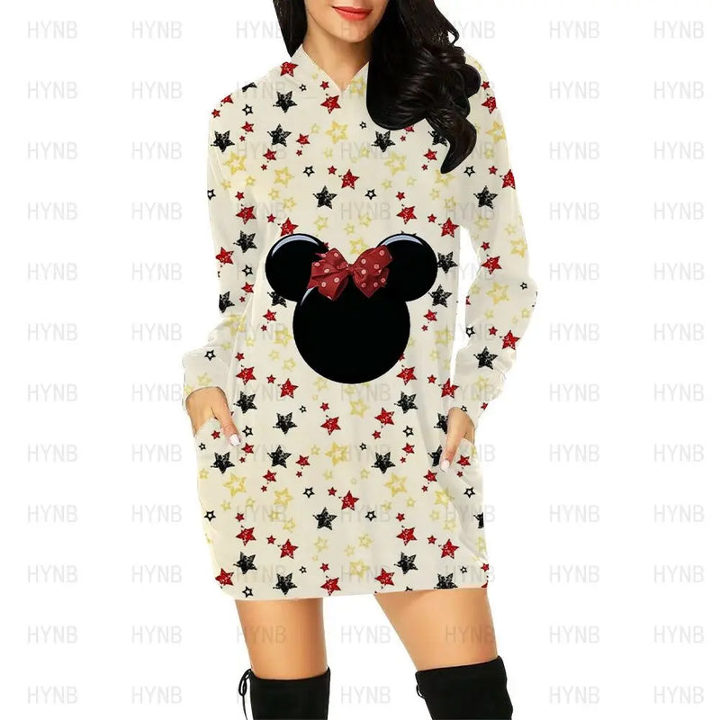 Minnie Mouse Woman Clothes Mini Dress Elegant Dresses for Women Hoodie Kawaii Disney Sweater Dress Korean Fashion Long Sleeves