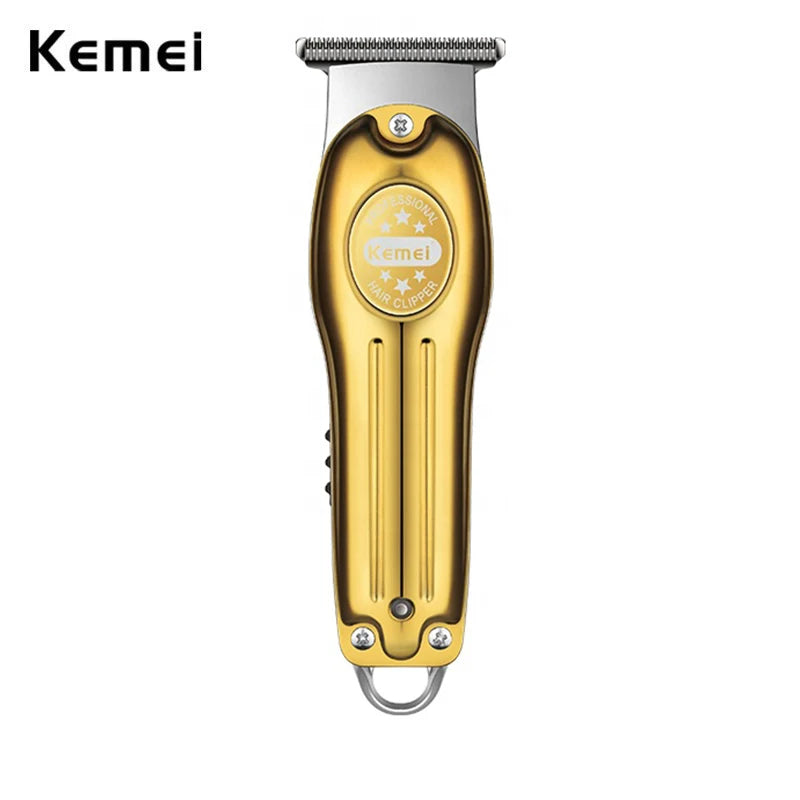 Kemei Professional Hair Trimmer Gold Clipper Men Rechargeable Barber Cordless Hair Cutting Machine Men 0mm Bareheaded T-blade