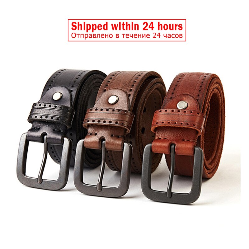 MEDYLA Natural Leather Belt Men&#39;s Hard Metal Matte Buckle Men&#39;s Original Leather Belt 105-150cm Jeans Belt Screw Accessories