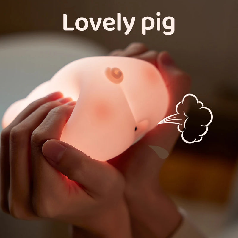 Silicone Night Light Pig Cartoon Silicone Lamp Usb Rechargable Timing Lamp for Boys Girls Birthday Gift