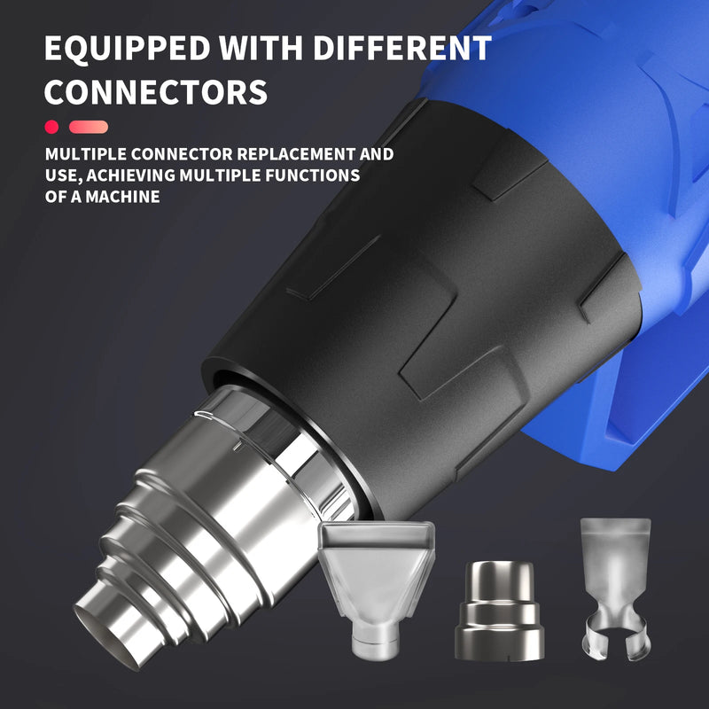 2000W Electric Heat Gun Hot Air Gun, 300℃ and 600℃, 300-500L/Min, 3 Nozzles, 1.5s Heating, for Stripping Shrinking Varnish