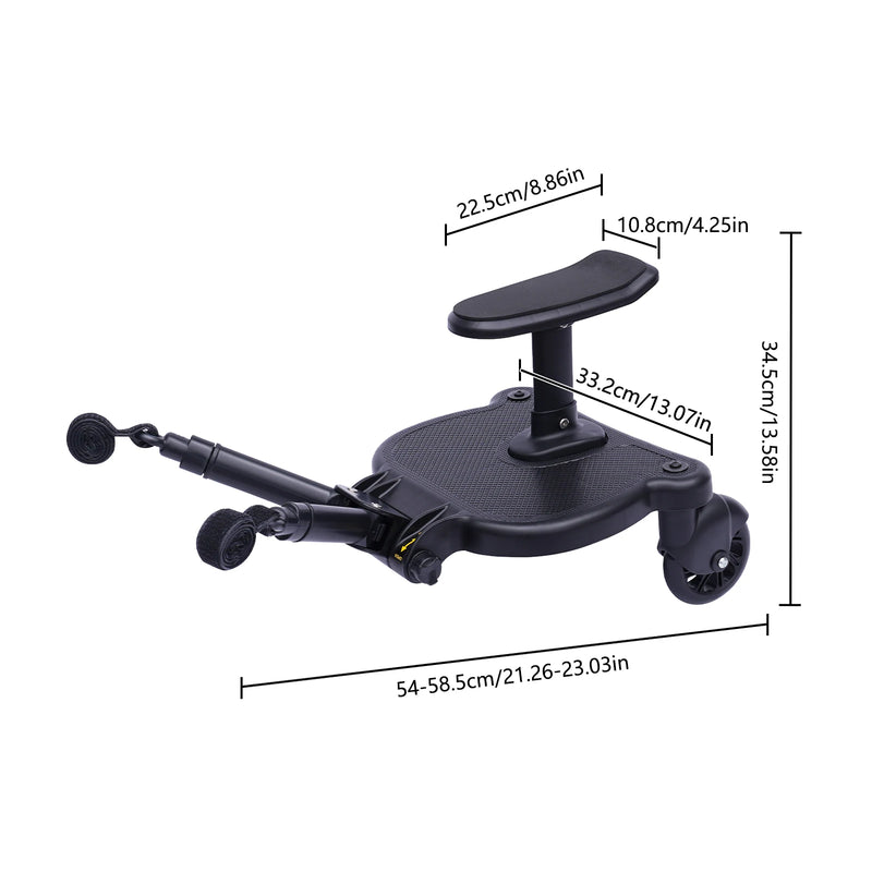 Wheeled Pushchair Universal 2 in 1 Stroller Glider Board Buggy with Detachable Seat Step Board Pedal Black