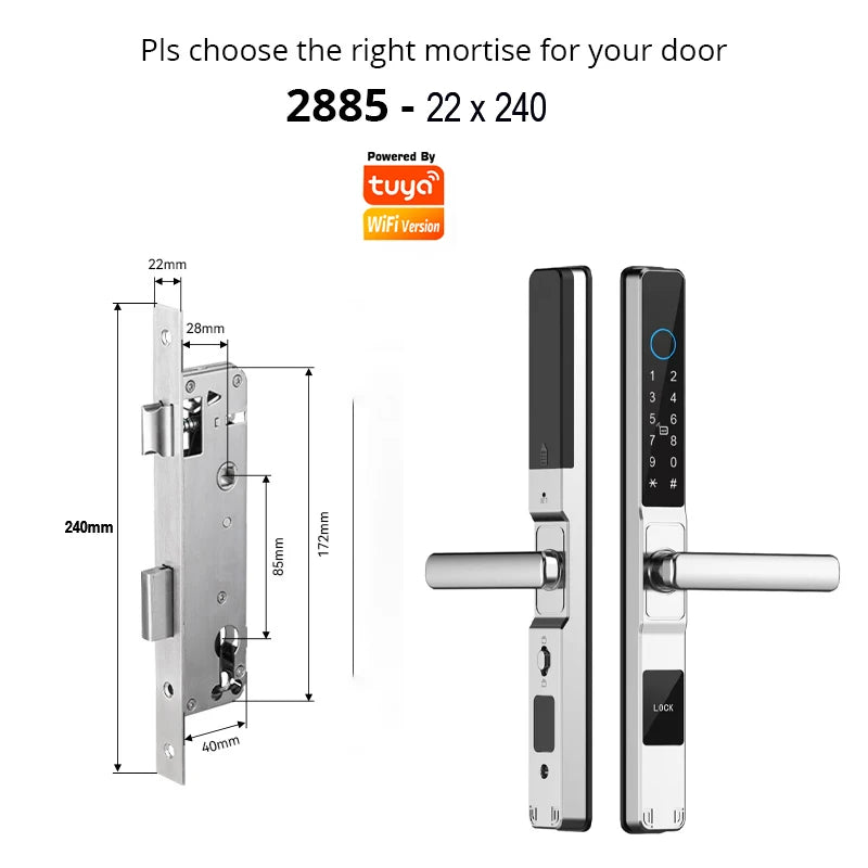 Tuya WiFi Smart Aluminum Door Lock Waterproof Fingerprint APP Password RFID Card Digital Electronic Glass Sliding Door Lock