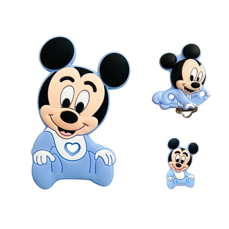 1/3/10pcs Silicone Teether Cartoon Disney Mickey Head Animal Food Grade DIY Baby Teething Teether Toy Accessories Ring
