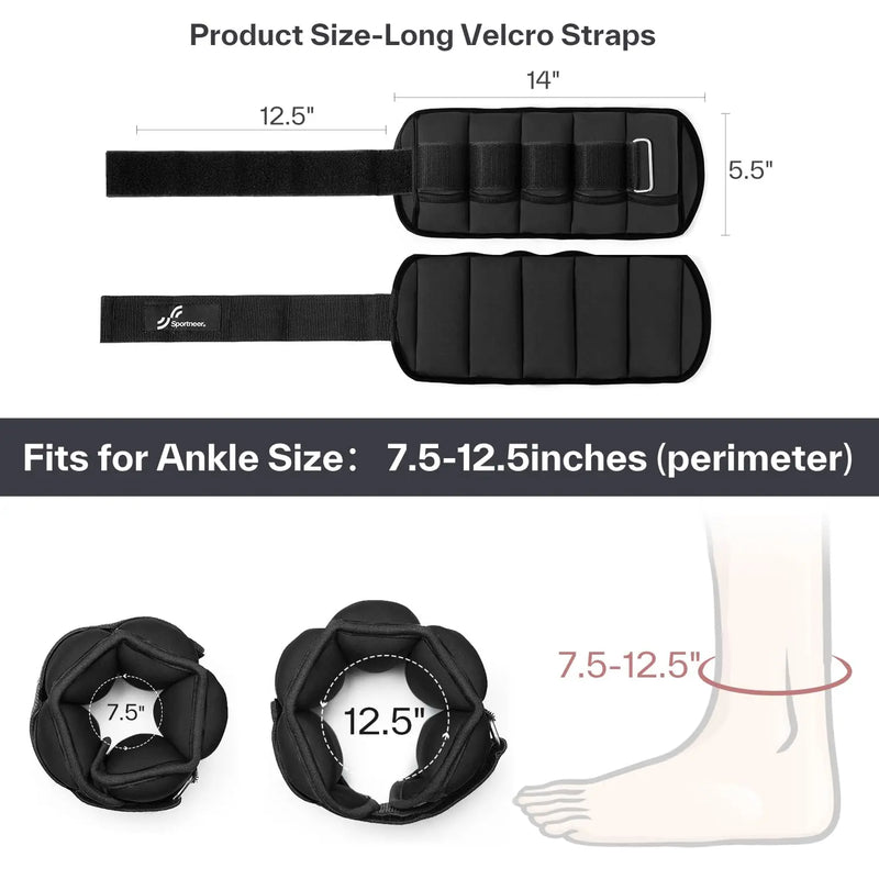 Sportneer Adjustable Ankle Weights 1Pair 10lb Leg Weight Straps for Women Men Weighted Ankle Weights Set for Gym Fitness Workout