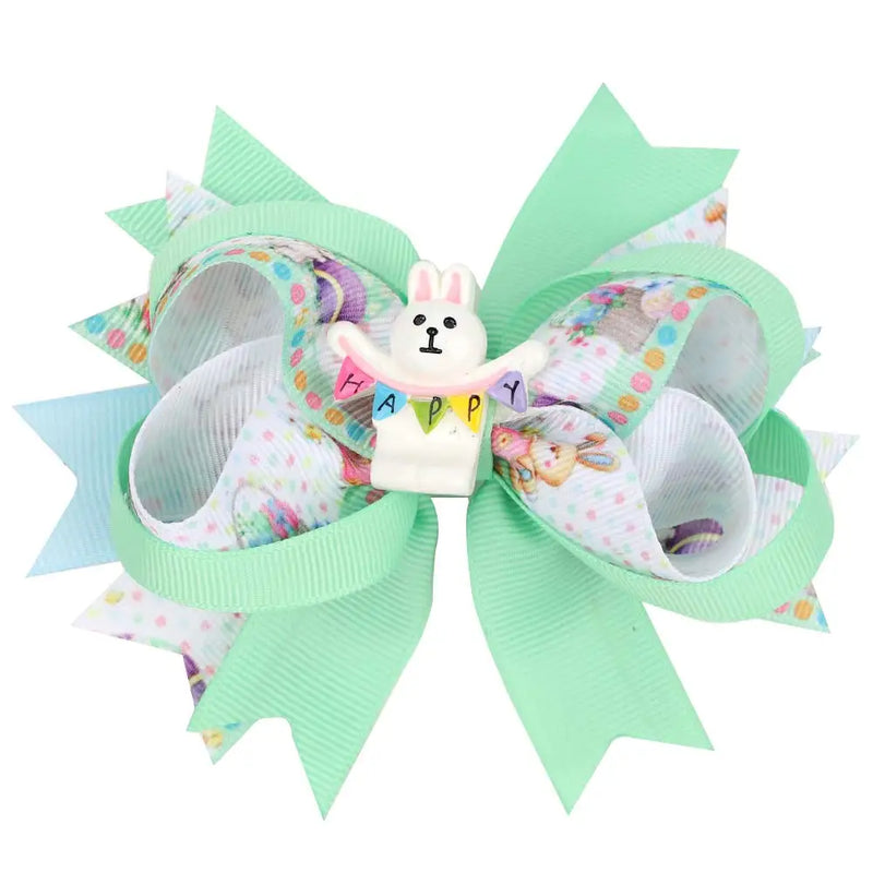 ncmama 4.5" Easter Day Hair Clips for Girls Kids Handmade Swallowtail Stack Rabbit Hair Bows Hairpins Fashion Hair Accessories