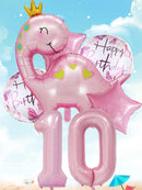 1set Pink Crown Dinosaur Foil Balloons 40 Inch Number Helium Balloon Baby Girl Children‘s Birthday Party Decorations Kids’