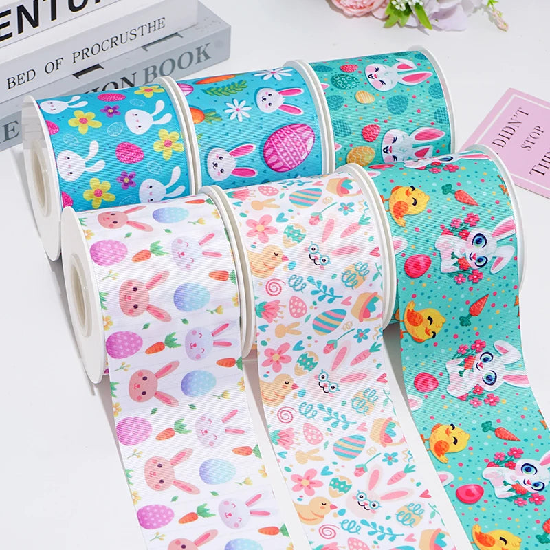 DIY Cartoon Easter Egg Bunny Printed Grosgrain Ribbon For Craft Supplies Sewing Accessories 5 Yards. 88266