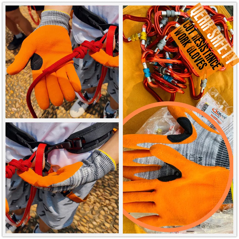 QearSafety Cut level 5 Protection Work Gloves, HPPE fiber Knitted, Sandy Orange Color Nitrile Palm Coated,Anti-slip, Flexible