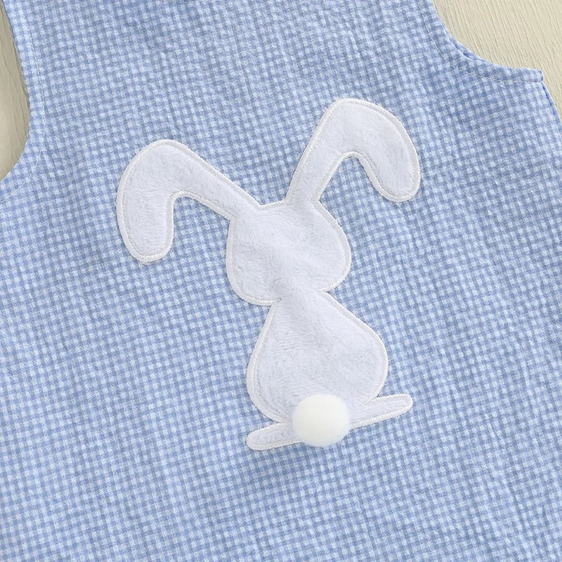 Infant Unisex Easter Romper Sleeveless Round Neck Bunny Embroidery Carrot Embroidery  Outfit for Baby Boy Girl