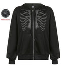 Zip Up Gothic Black Hoodies Y2K Rhinestone Streetwear Women Autumn Winter Oversized Sweatshirts Retro Grunge Punk Hooded Jacket