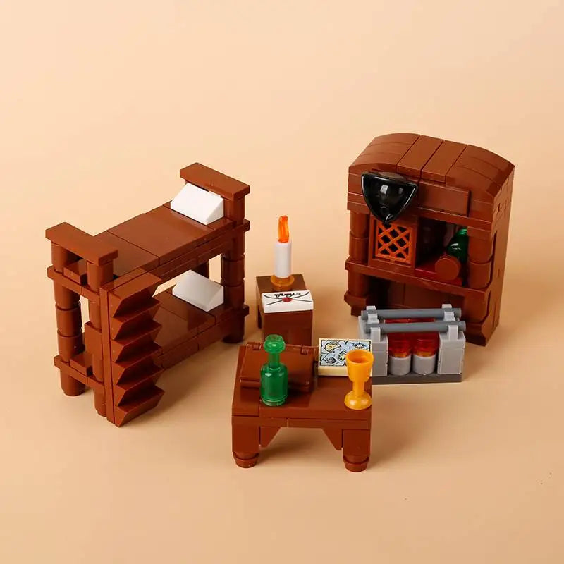 MOC Medieval Castle Building Blocks kit Tent Campfire Siege Car Hanging Cage Trial Bench Guillotine Weapon Toys Gifts Mini Brick