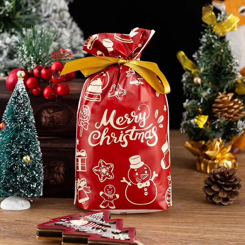 Hot Sale 10Pcs/Lot 15x23cm Christmas Plastic Gift Bag Party Favor Boutique Cosmetics Candy Gifts Packaging Bags With Drawstrings