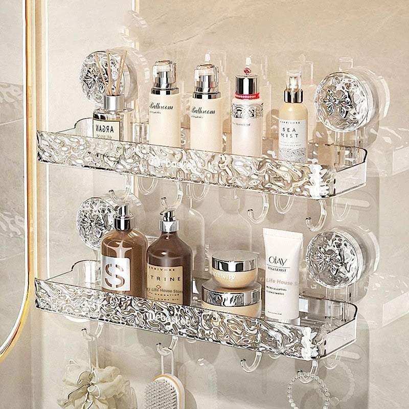 Light Luxury Bathroom Shelf Suction Cup Shampoo Shower Rack Punch-Free Storage Organizer Holder Bathroom Accessories