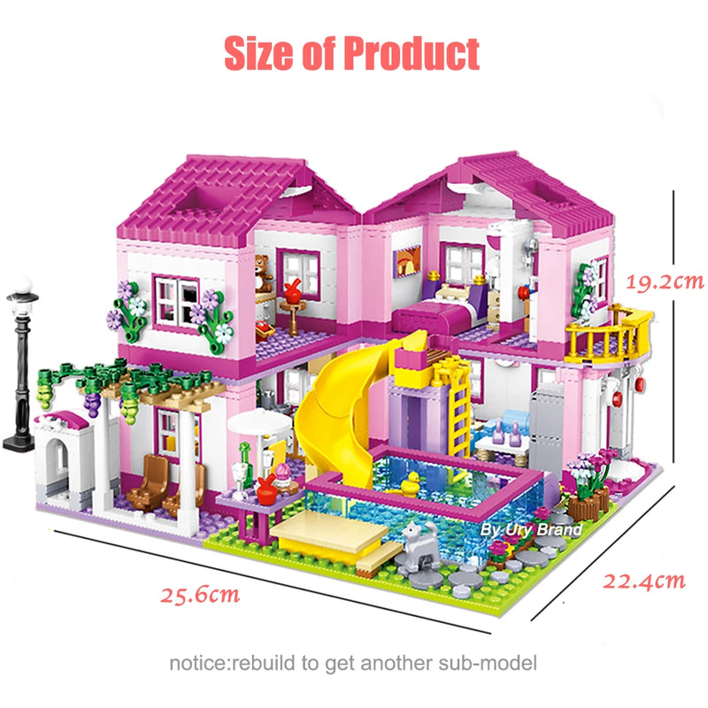 Friends City House Summer Holiday Villa Castle Building Blocks Sets Figures Swimming Pool DIY Toys for Kids Girls Christmas Gift