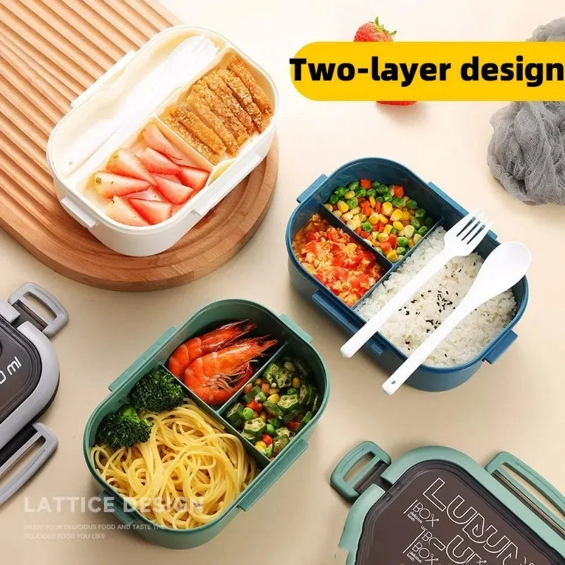 Cute Lunch Box Double Layered with Spoon & Fork Leakproof Eco-Friendly and Food-Safe Materials Lunch Box with Handle for Kids