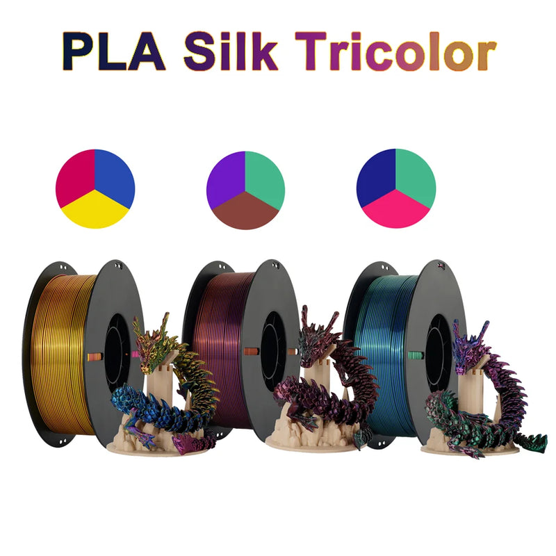 Tri-Color Dual-Color Silk Rainbow PLA Filament 1.75mm Accuracy+/-0.03mm 3D Printer Filament Compatible with Most FDM Printers