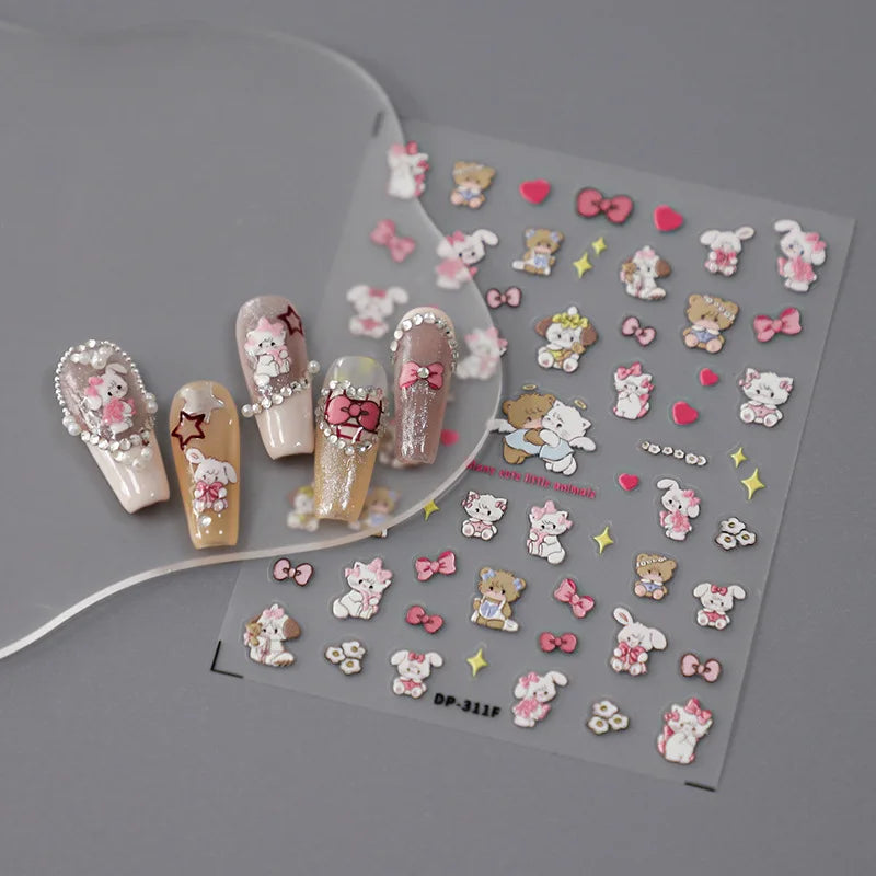 1PCS 5D Cartoon Kuromi Hello Kitty Nail Stickers Sanrio Animation Nail Art Decoration Sanrio Cute Melody Embossed Stickers