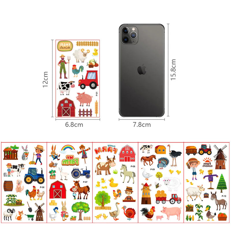10 sheets Farm Party Temporary Tattoos Barnyard Animals Cow Horse Tractor Sheep Chick Tattoo Stickers Farm Animal Party Favors