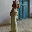 Vintage Crochet Backless Tie Up Long Dress Beach Boho Knitted Maxi Dresses Women Sleeveless Slim Split Dress Cocktail Club Party
