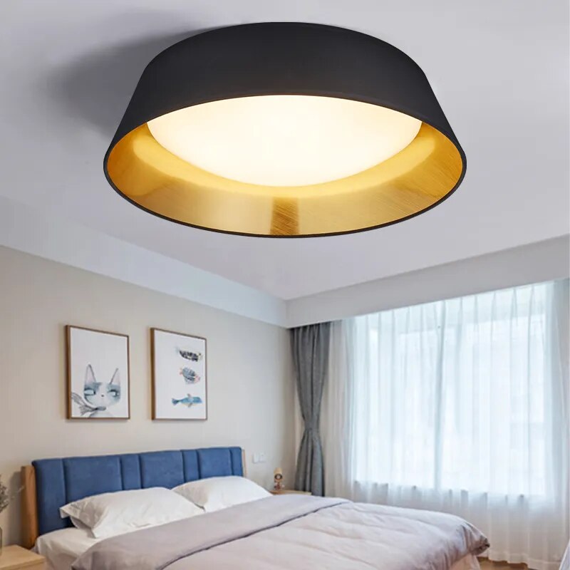 Nordic Led Ceiling Light For Bedroom Dining Living Room Kitchen Round Black Fabric Surface Led Ceiling Lights Lamp For Room