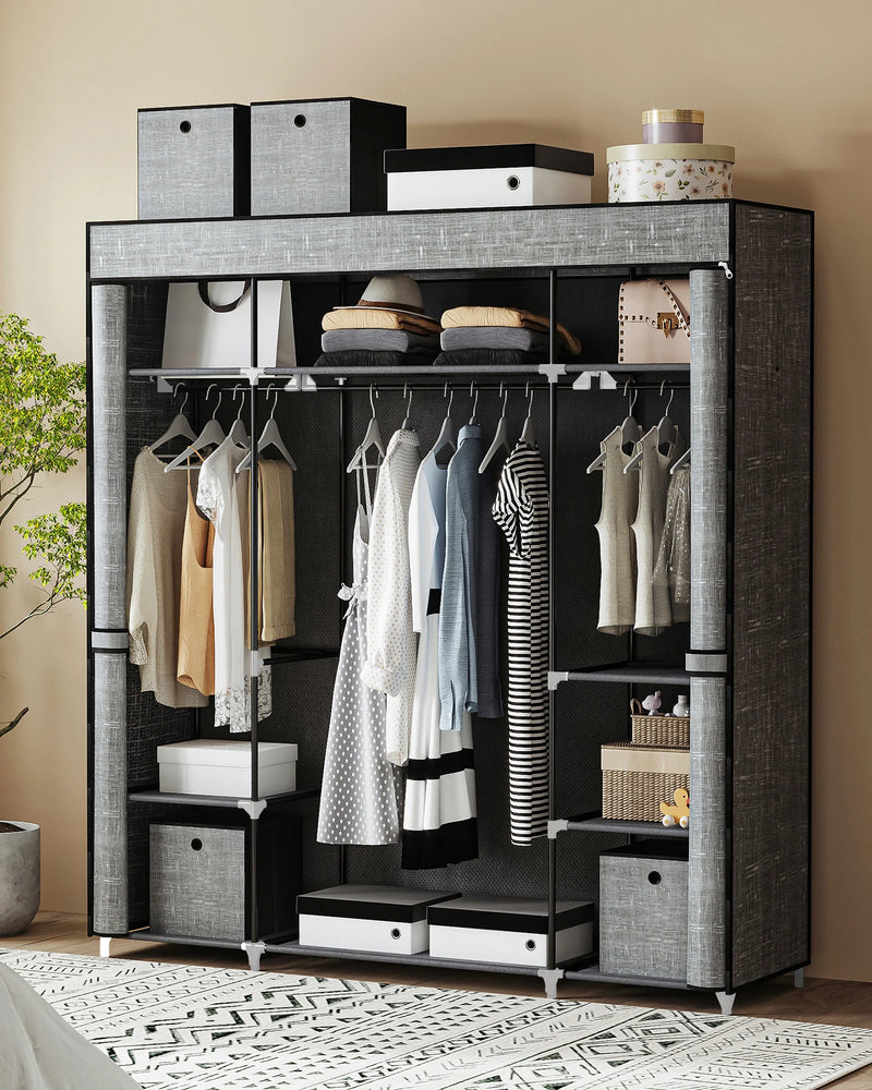 Hzuaneri Wardrobe, Fabric Wardrobe, 162 x 43 x 175 cm, Portable Wardrobe for Bedroom,3 Clothes Rails with Non-Woven Fabric Cover