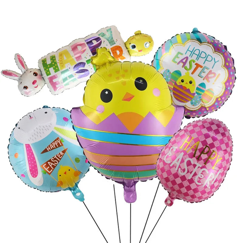 5pcs Easter Cute Rabbit Balloons White Bunny Shaped Balloons Happy Easter Foil Balloons for Easter Party Decors Kids Birthday