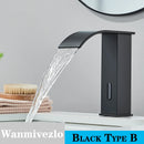 Smart Sensor Bathroom Basin Faucet Intelligent Black Automatic Sense Brass Cold Hot Water Mixer Waterfall Crane Deck Mount