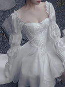 Pure Color Fairy Midi Dress Women White Elegant Evening Party Dress Beach 2024 Spring Casual Long Sleeve Fashion Dress Korean