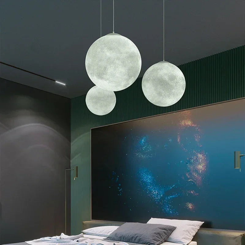 Modern Wabi-Sabi FRP Moon Led Pendant Lights Living Dining Room Decor Chandelier Lighting Bedroom Kitchen Hanging Lamp Luminaire