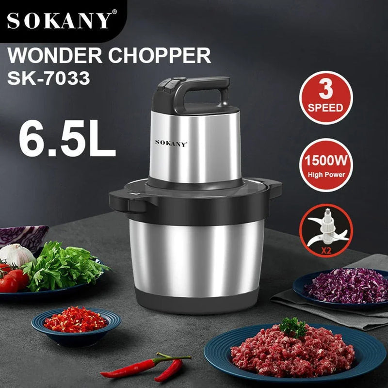 Electric Meat Grinder, 1500W  Food Processor Vegetable Chopper 6.5L Stainless Steel Bowl, Meat Grinder for Meat Vegetable Fruit