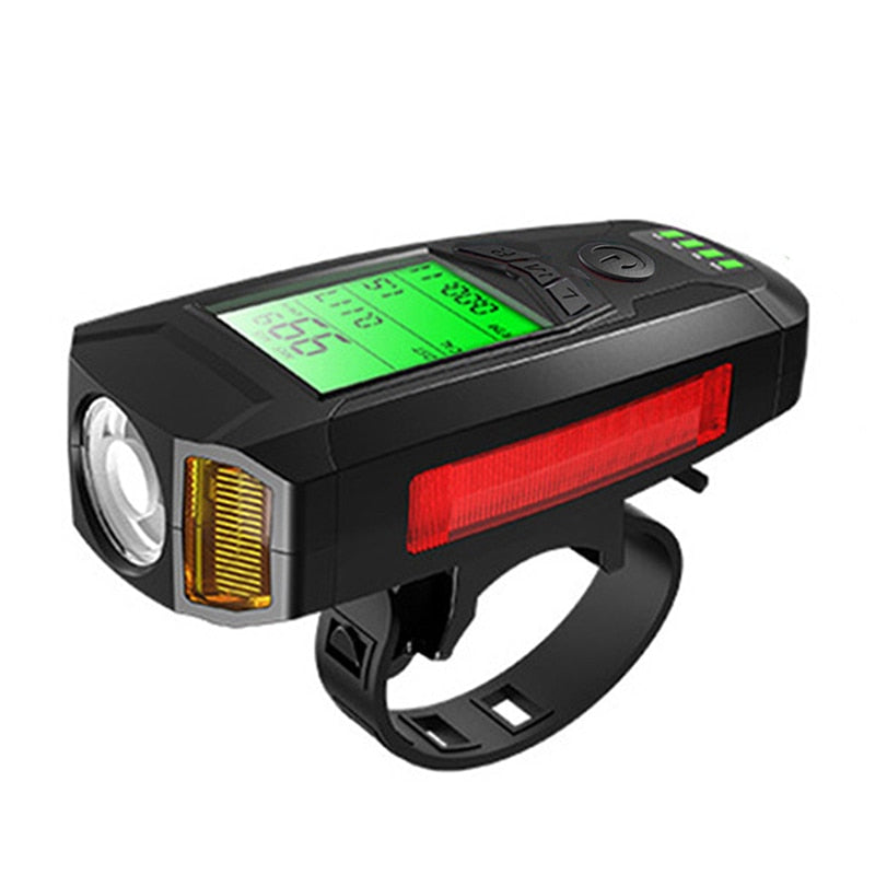 3 in 1 USB Bicycle Flashlight 5 LED Bicycle Computer/Horn Bike Front Light IPX4 Waterproof Headlight Odometer Bike Accessories