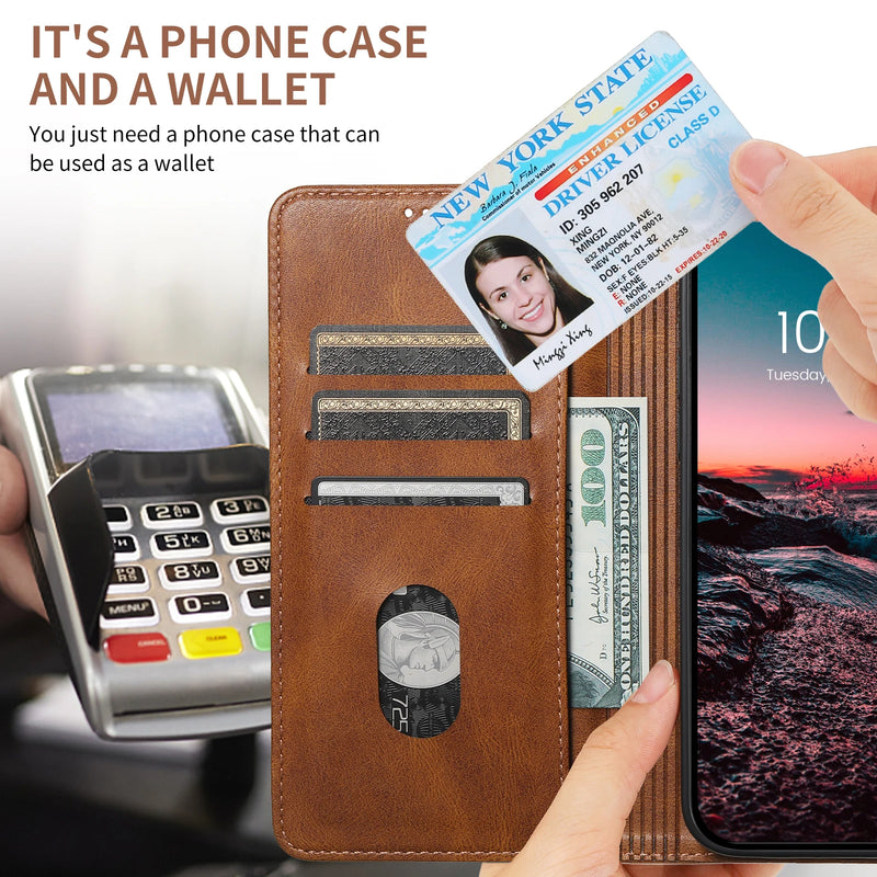 For iPhone 15 Pro Max Wallet Case PU Leather Magnetic Flip Case with Card Holders Stand TPU Inner Shell Cover for iPhone 15 Plus