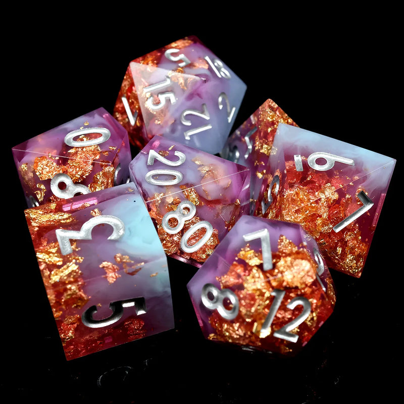 Colourful RPG Resin Dice Sharp Edge D and D Dice Set  D20 D12 D10 D8 D6 D4 D100 For DND Board Game-Spring Garden