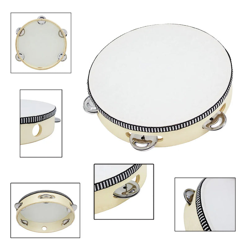 8-inch Tambourine Drum High Quality Hand-Operated Bell Drums Wooden Tambourine Percussion Toys for Kids Educational Instruments
