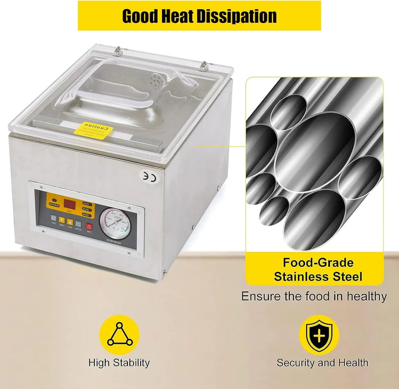 Vacuum Sealer,Chamber Vacuum Sealer Dz-260C Kitchen Food Chamber Vacuum Sealer, 110V Packaging Machine Sealer For Food Saver,