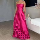 Fashion Strapless High Waist Banquet Dress New Women's Sexy Off Shoulder Slim Satin Long Dress Elegant Pleated Bridesmaid Dress