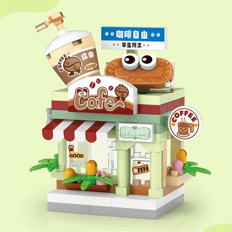 NEW Restaurant Dessert Coffee Pet Fruit Store Street View Food House Building Blocks Kit Girls Bricks Model Kids Toy Children