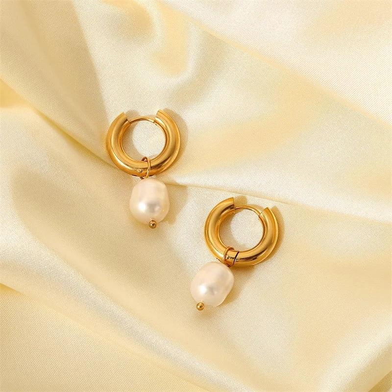 Stainless Steel Gold Plated Earrings Pearl Pendants Women's Earrings Trend Simple Pendant Earrings Party Jewelry 2022