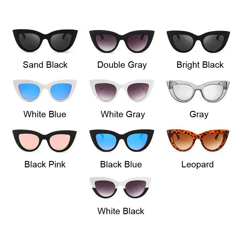 New Vintage Cat Eye Sunglasses Woman Retro Brand Cateye Shades Sun Glasses Gradient Mirror Plastic Frame Designer Oculos De Sol