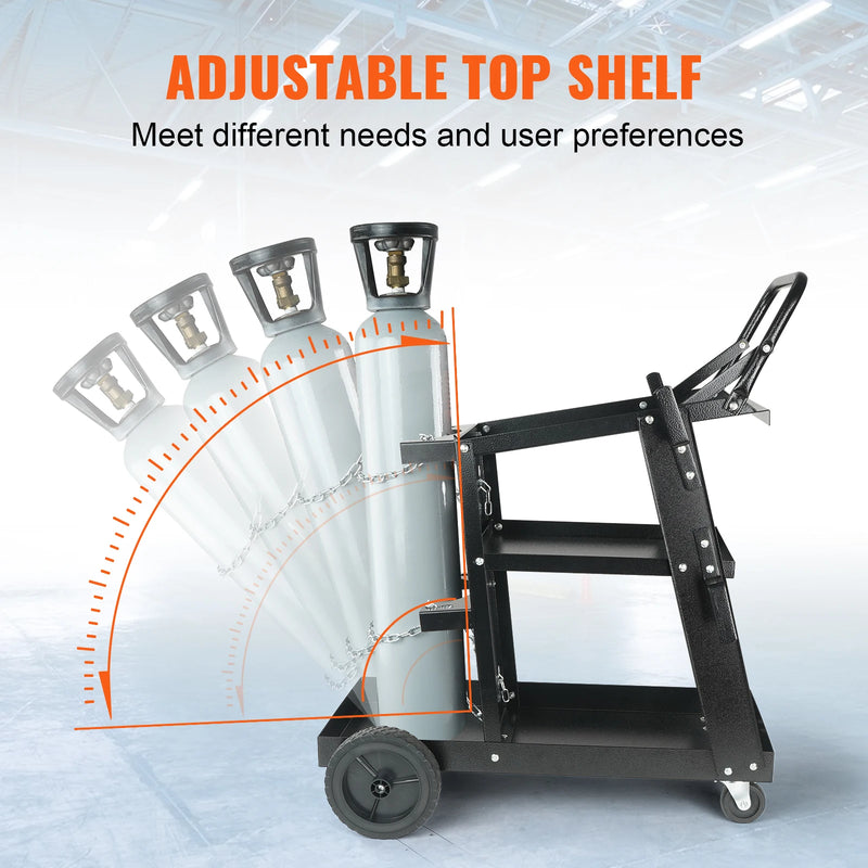 SucceBuy Welding Cart 3-Tier Welder Cart with Swivel Wheels Safety Chains Rolling Tank Storage for Plasma Cutter Welding Machine